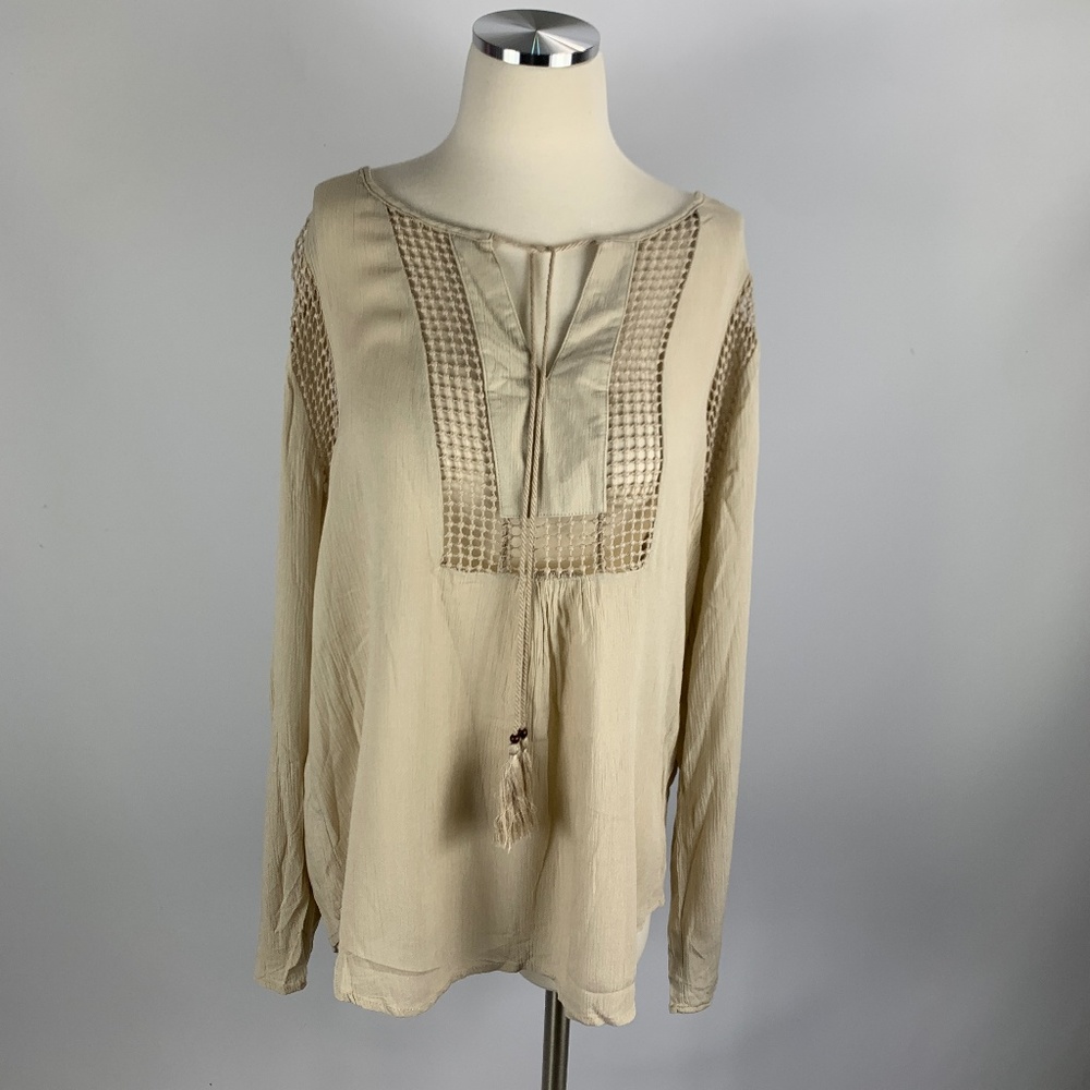 NWT Joseph A. Blouse Boho Viscose Crochet Tassel